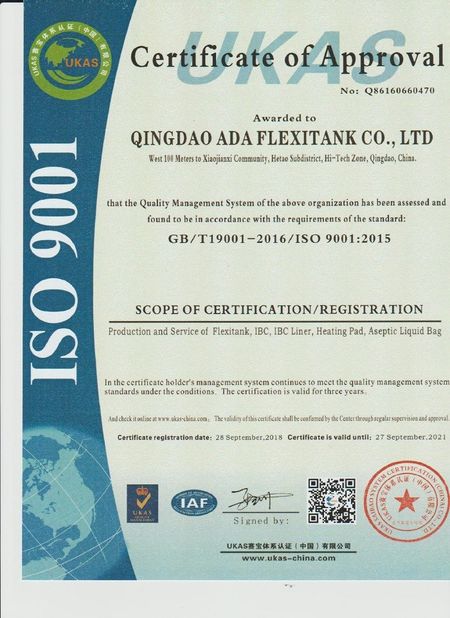 Çin Qingdao ADA Flexitank Co., Ltd Sertifikalar
