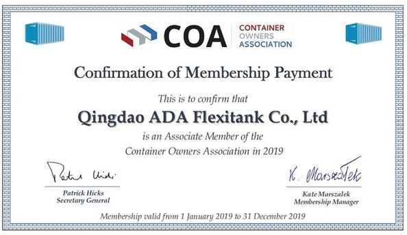 Çin Qingdao ADA Flexitank Co., Ltd Sertifikalar
